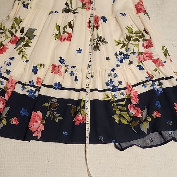 NWOT, Calista navy/ivory floral border surplus tiered midi dress - Picture 6 of 11